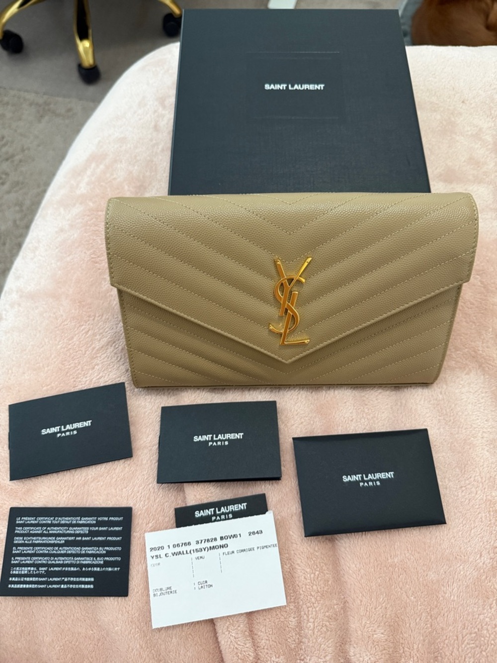 Saint Laurent Beige Cassandre Wallet on Chain